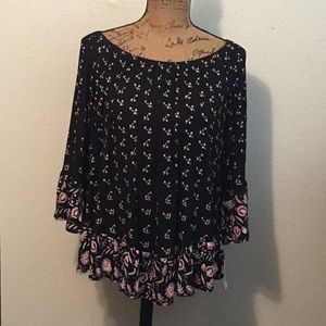 New Style & Co Boho Semi Off Shoulder Blouse L
